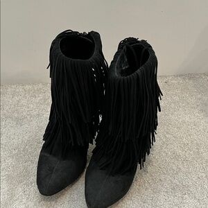 Zara Black Fringed Heeled Boots